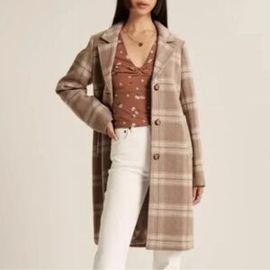 Abercrombie & Fitch The A&F Dad Coat Womens XL Brown Plaid Long Overcoat